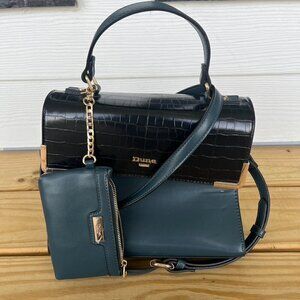 Dune London handbag with detachable coin purse and crossbody strap Blue Snake